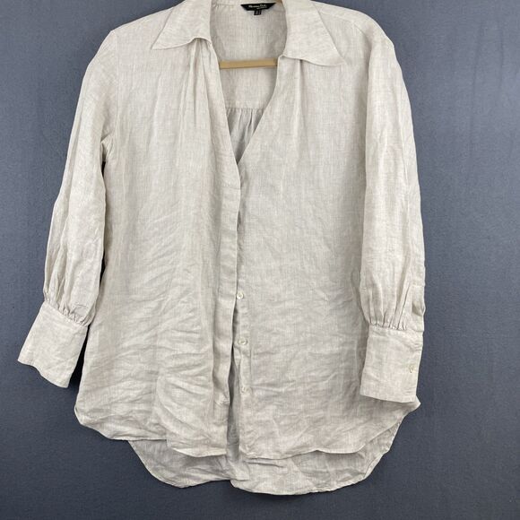 Massimo Dutti Beige Linen Oversized Minimalist Organic Natural Button Up Blouse - Picture 1 of 5